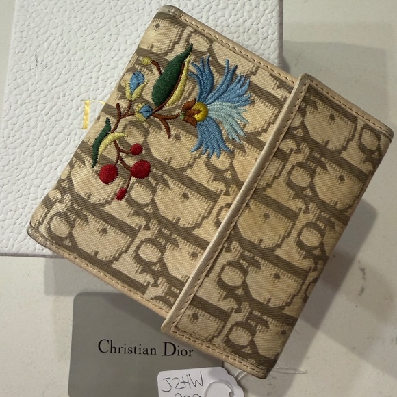 Dior Handbags - Dior Trotter Flower Embroidered Trifold Wallet